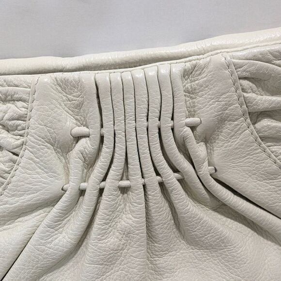 WHBM Soft Leather Clutch Cream Bag Purse Ruffle Zip Closure Inside Pockets Party - Picture 5 of 11